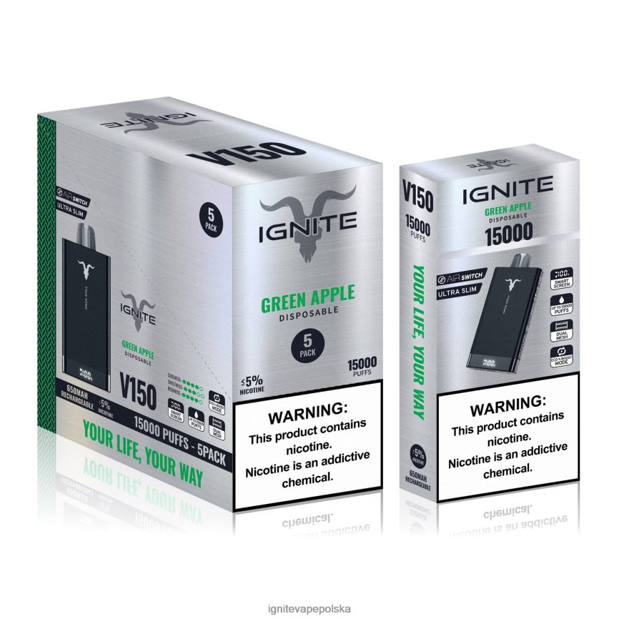 Ignite E Papieros Opinie | IGNITE V150 vape pen 5-pak zielone jabłko 0648NZ85